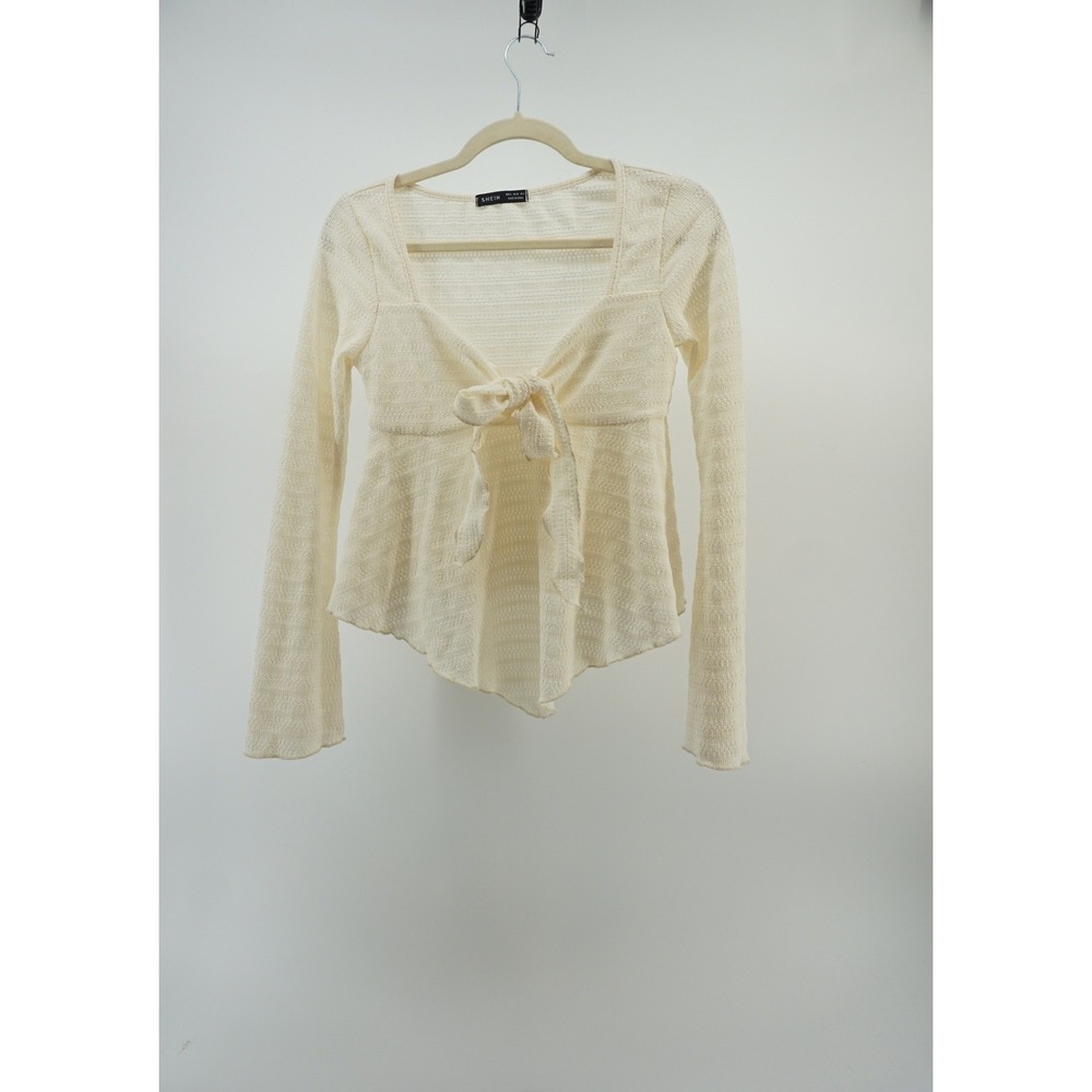 SHEIN Dainty Romantic Tie Front Peplum Top Coquette Fairycore Cream Small